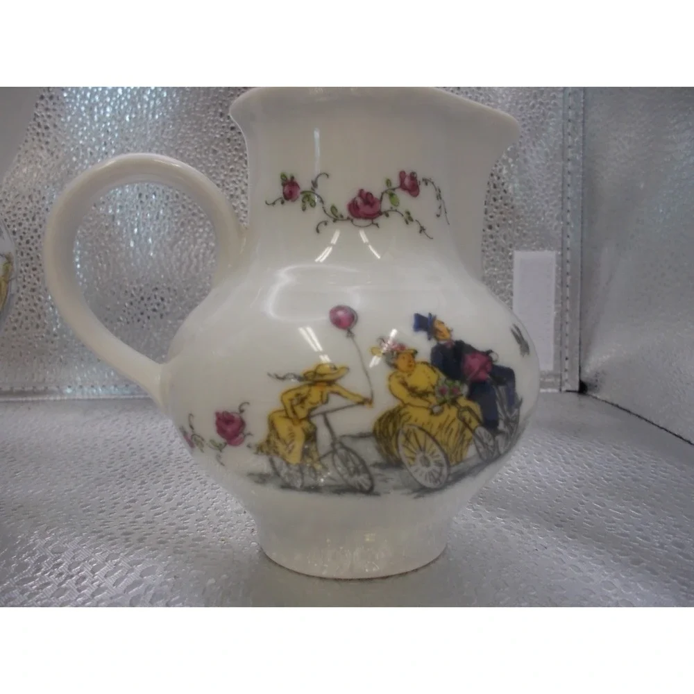 Vintage JLmenau Graf von Henneberg Porcelain Coffee Pot Creamer Cycling Set